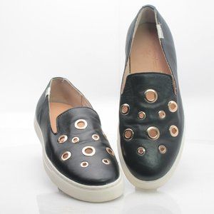 Sylvia Noster Grommet Flats Stylish Sneaker Women 7.5 Black/Gold/White